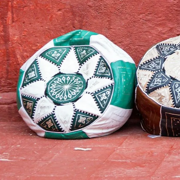 Pouf marocain cuir véritable 50 cm