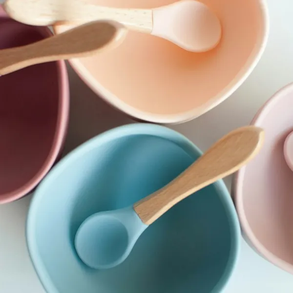 Set repas bébé silicone ventouse assiette bol cuillère